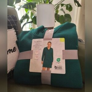 Green ladies cotton sweatshirt dress casual business quarter zip ribbed cuffs